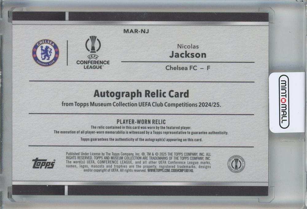 2024-25 Topps Museum Collection UEFA Club Competitions Nicolas Jackson Museum Autographed Relics #MARNJ19/50 Chelsea FC