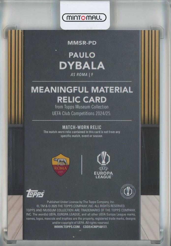 2024-25 Topps Museum Collection UEFA Club Competitions Paulo Dybala Meaningful Material Black Diamond #MMSRPD01/10 AS Roma