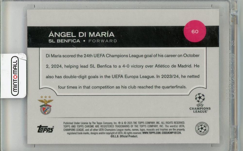 2025 TOPPS Chrome UEFA Angel Di Maria #60172/250 Sl Benfica
