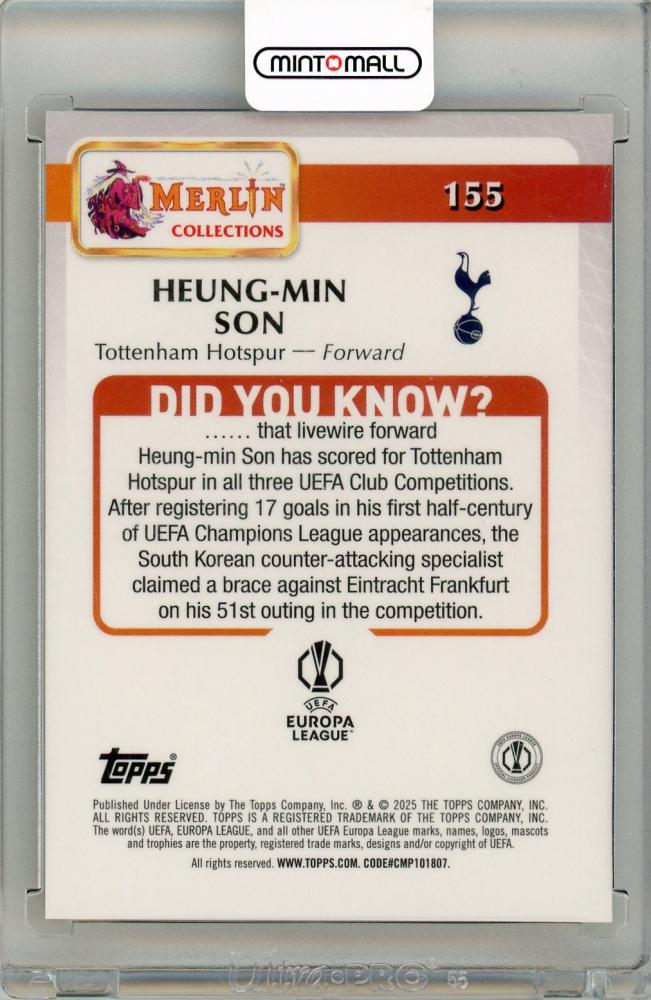 2024-25 Topps Merlin UEFA Club Competitions Heung-Min Son Gold Refractor21/50 Tottenham Hotspur