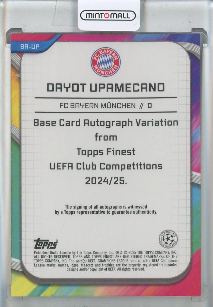 2024-25 Finest UEFA Club Competitions Dayot Upamecano Autographs Neon Green Refractors #BAUP04/99 FC Bayern Munich