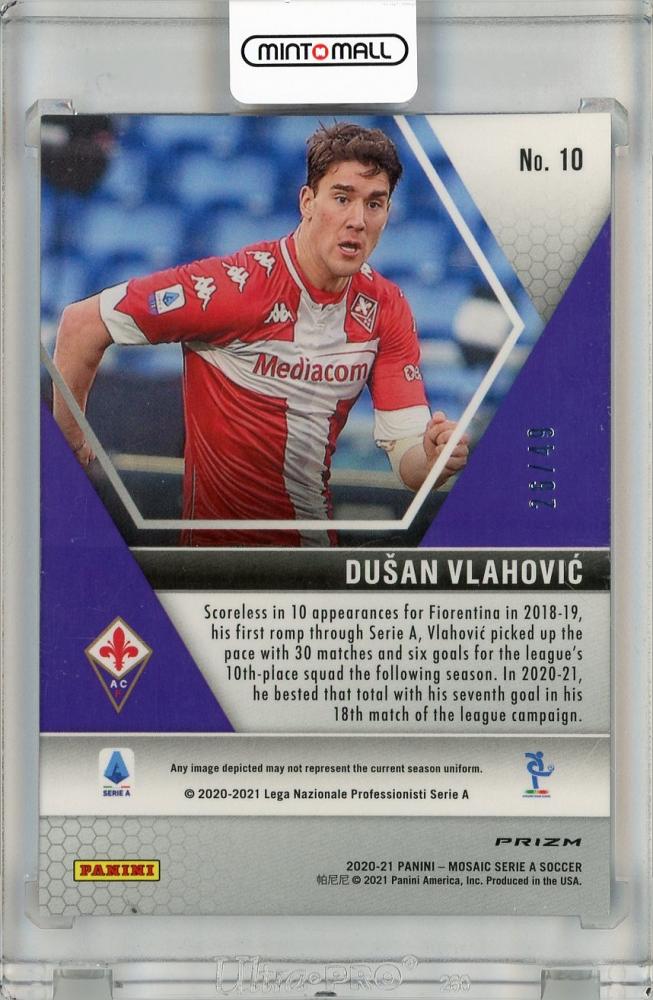 2020-21 PANINI Mosaic Serie A Mosaic Purple #10 Dusan Vlahovic soccer card serial number 26 of 49