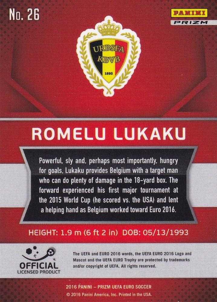 2016 Panini Prizm Euro Belgium Romelu Lukaku Base Silver Prizms parallel trading card