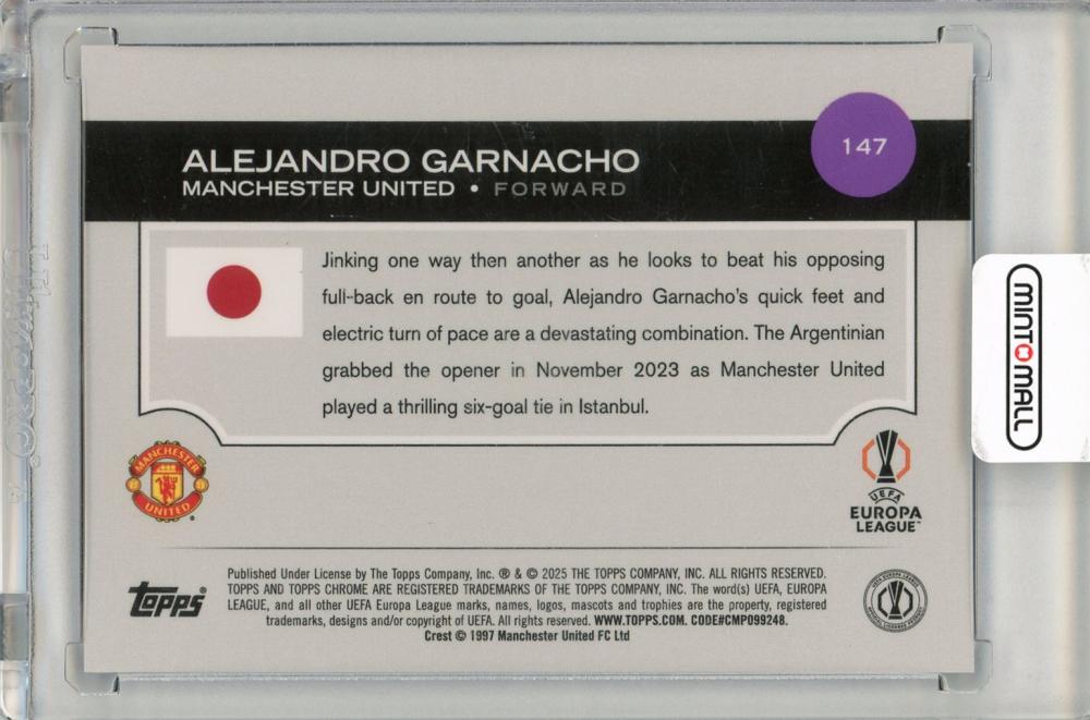 2024-25 Topps Chrome UEFA Club Competitions Alejandro Garnacho Blue Mojo Refractor64/75 Manchester United