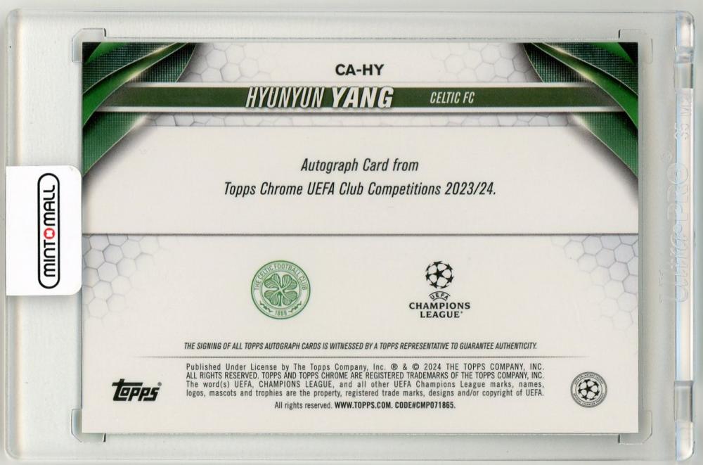 2023-24 Topps Chrome UEFA Club Competitions Hyunyun Yang Autographs Neon Green Refractors Parallels93/99 Celtic FC