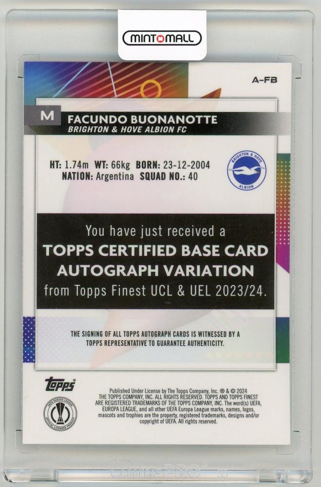 2023-24 Topps Finest UEFA Club Competitions Facundo Buonanotte AutographsA-FB Brighton & Hove Albion FC