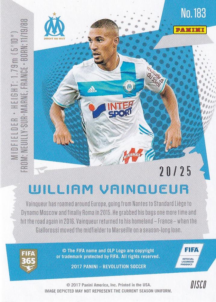 2017 Panini Revolution Olympique de Marseille William Vainqueur Base Disco parallel trading card 20 out of 25