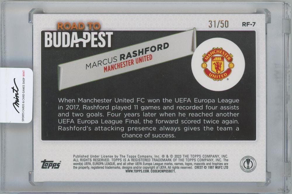 2022-23 TOPPS UEFA Club Competitions Road to the Final Gold / MARCUS RASHFORD(Manchester United) 31/50