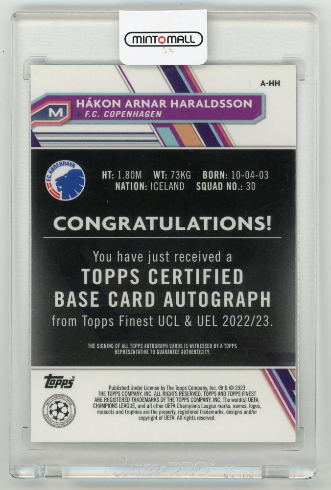 2022-23 TOPPS Finest UEFA Club Competitions Autograph F.C. Copenhagen Hakon Arnar Haraldsson A-HH