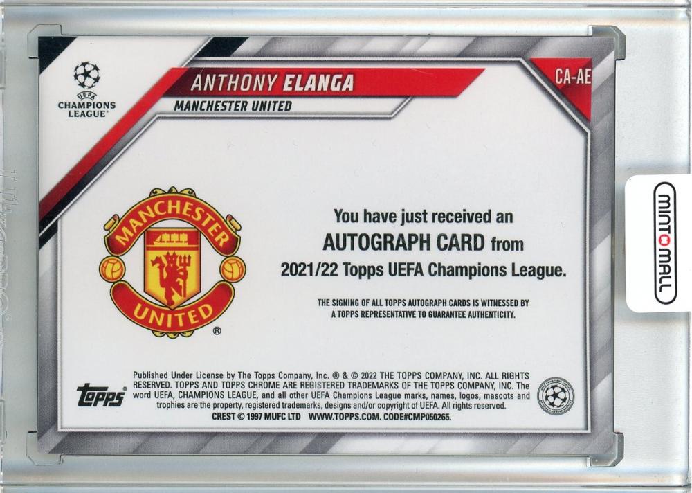 2021-22 Topps Chrome UEFA Champions League Anthony Elanga Chrome Autographs/#CA-AE Manchester United
