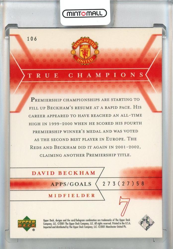 2001 Upper Deck Manchester United David Beckham True Champions #106 Manchester United