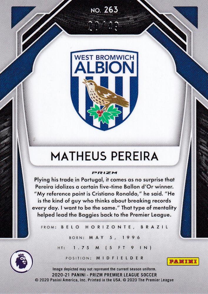 2020-21 Panini Prizm Premier League Matheus Pereira West Bromwich Albion Green Ice Parallel trading card 20/49