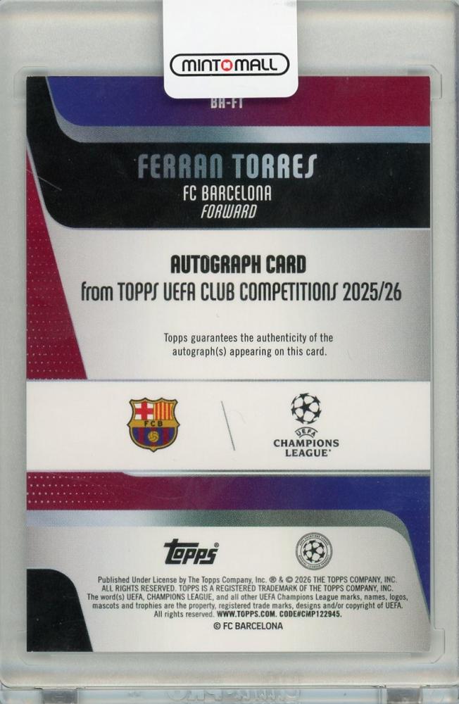 2026 TOPPS UEFA CHAMPIONS LEAGUE Ferran Torres Auto #BA-FA64/75 FC Barcelona
