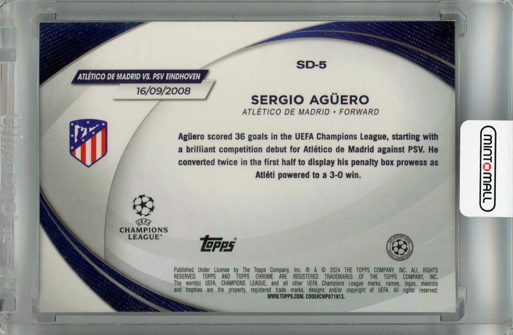 2023-24 Topps Chrome UEFA Club Competitions Sergio Aguero Starball Debuts #SD-5 *minor stain on back Atletico de Madrid