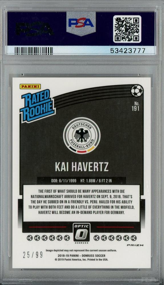 2018-19 Panini Donruss Soccer Kai Havertz Optic Base/Rated Rookies/Orange/#19125/99PSA9 Germany