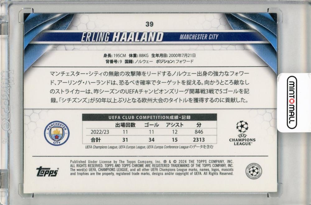 2023-24 Topps Chrome UEFA Club Competitions Erling Haaland Green Mojo Refractor80/99 Manchester City