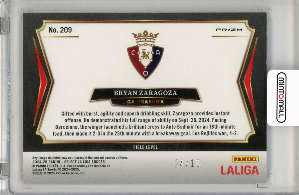 2024-25 Panini Select LaLiga Bryan Zaragoza Gold Wave04/10 CA Osasuna