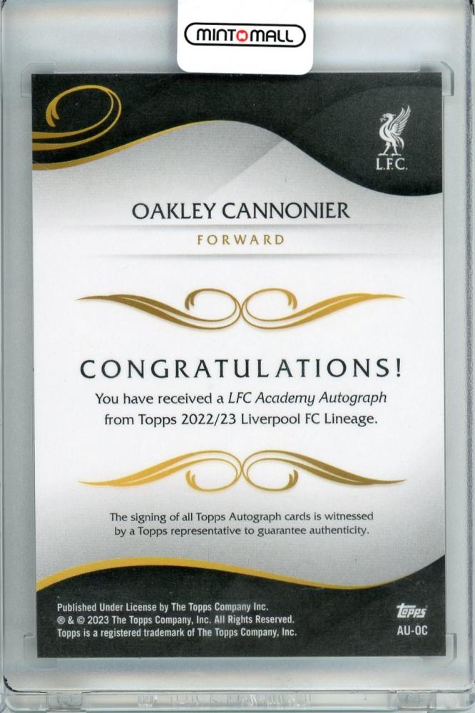 2022-23 TOPPS LIVERPOOL LINEAGE Oakley Cannonier 1st BOWMAN Auto#AU-OC Liverpool FC
