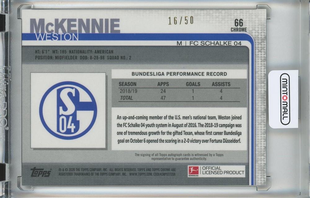 2019-20 Topps Chrome Bundesliga Soccer Weston McKennie Base Autographs/Gold/#66 16/50