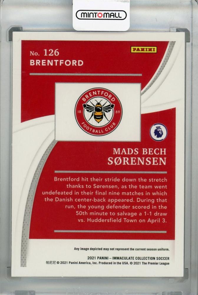 2021 Panini Immaculate Collection Brentford Mads Bech Sorensen trading card numbered 01 of 80