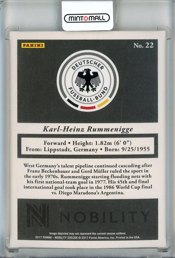 2017 Panini Nobility Karl-Heinz Rummenigge Red #22137/199 Germany
