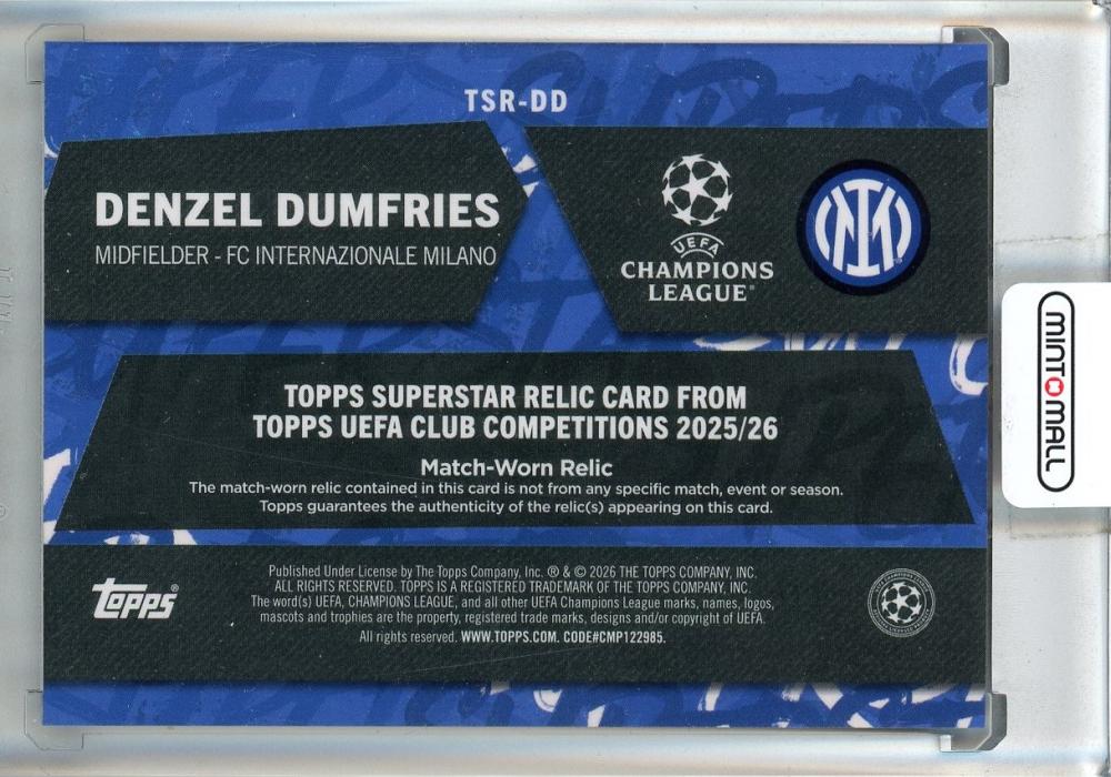 2025-26 Topps UEFA Club Competitions Denzel Dumfries Superstar Relics #TSRDD223/250 FC Inter Milan