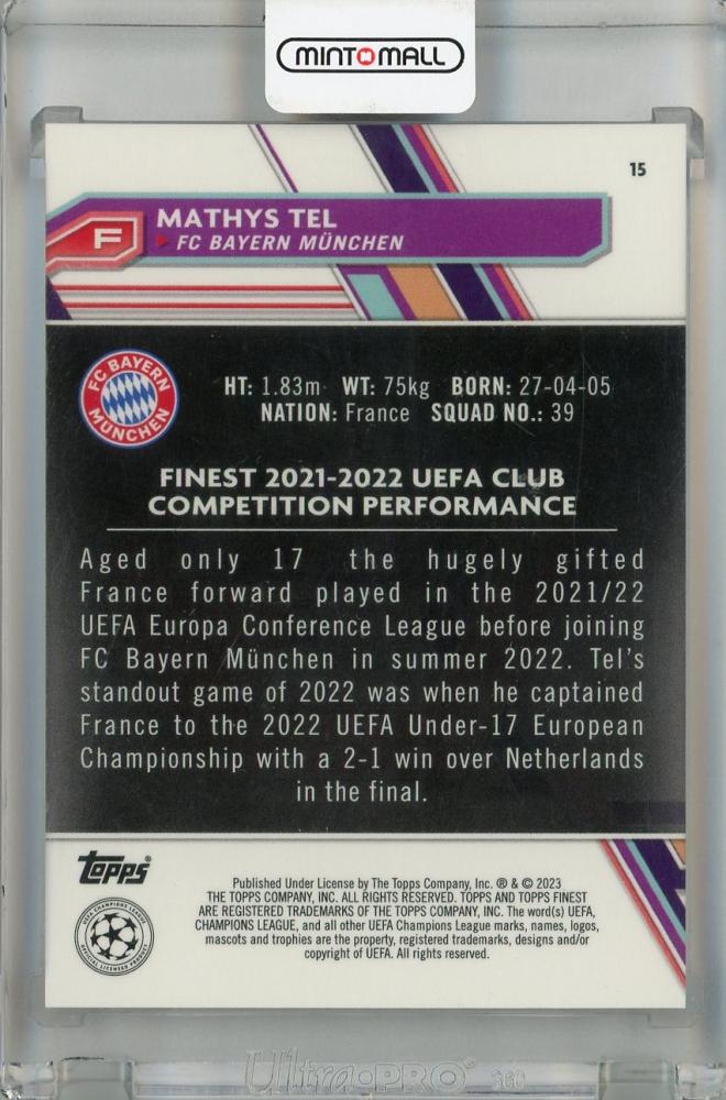 2022-23 Topps Finest UEFA Club Competitions FC Bayern Munchen Mathys Tel Rose Gold Mini Diamond #15(Parallel)/13/50