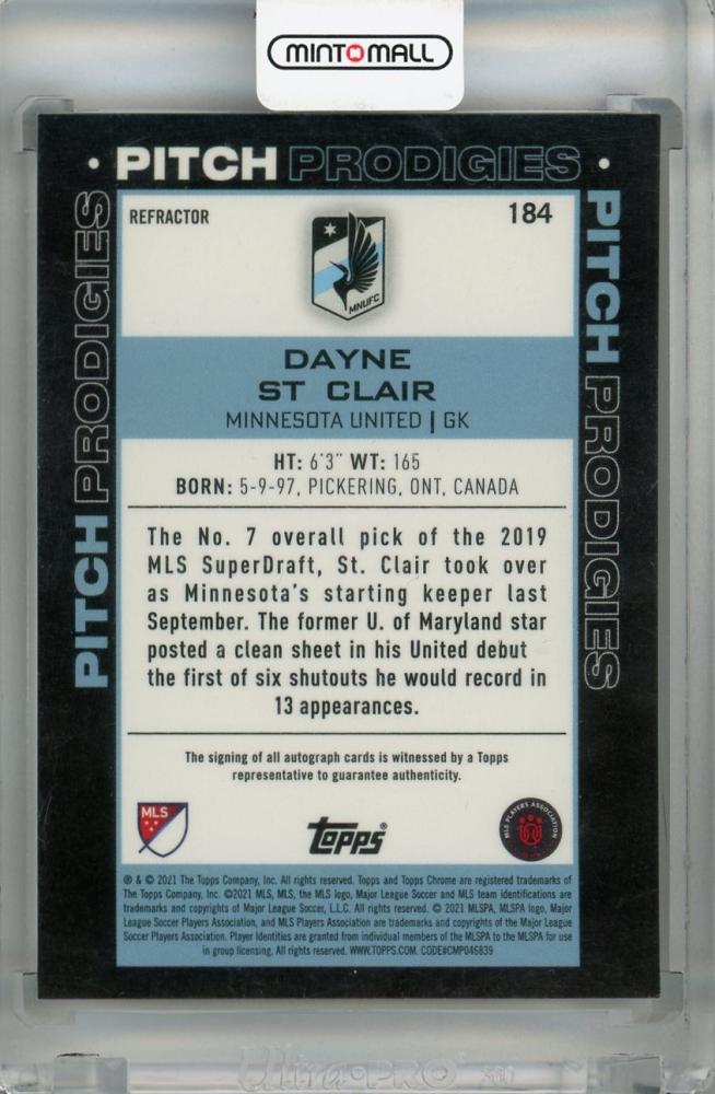 2021 Topps Chrome MLS Major League Soccer Minnesota United Dayne St. Clair Autographs Pitch Prodigies #184