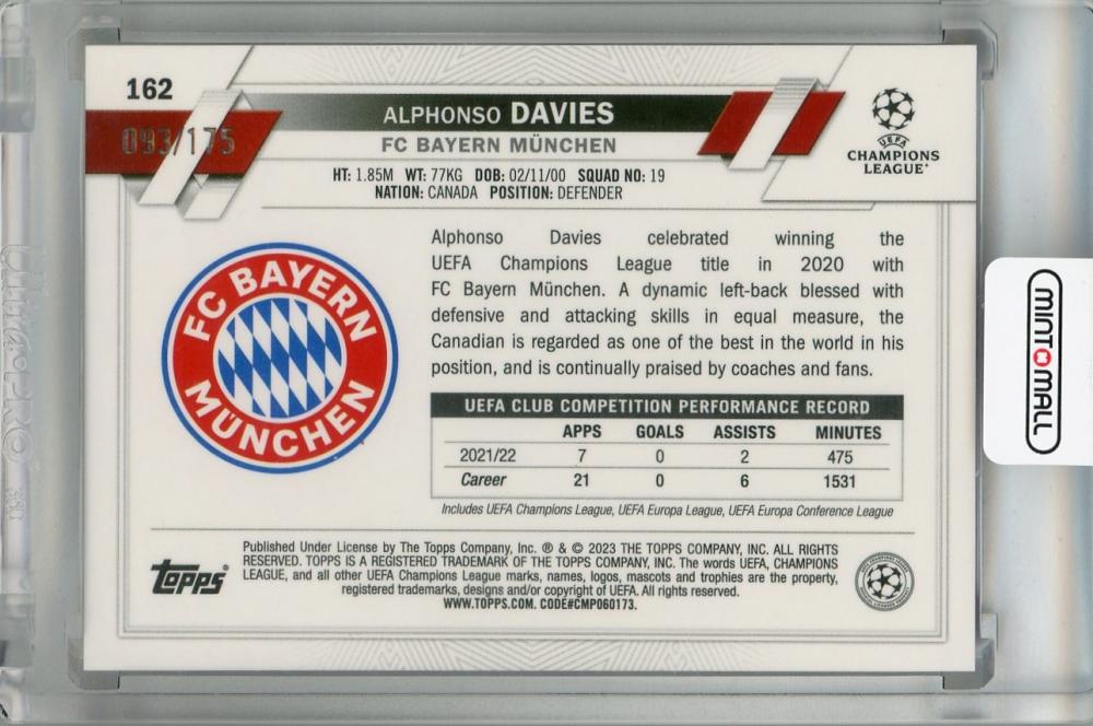 2022-23 Topps UEFA Club Competitions FC Bayern Munchen Alphonso Davies Pink Mini-Diamond #162(Parallel Version) 093/175
