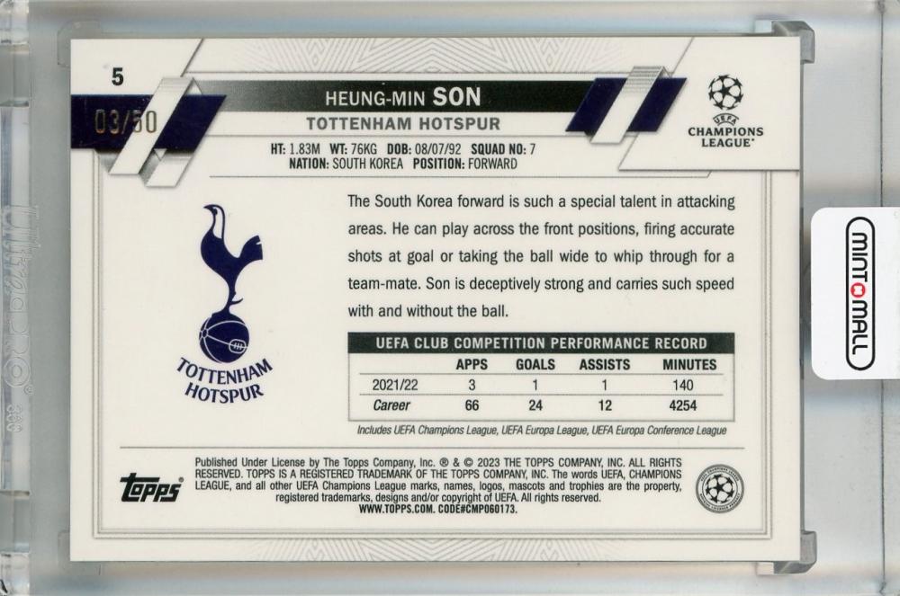 2022-23 Topps UEFA Club Competitions Tottenham Hotspur Heung-min Son Gold Foil #5(Parallel version) 03/50