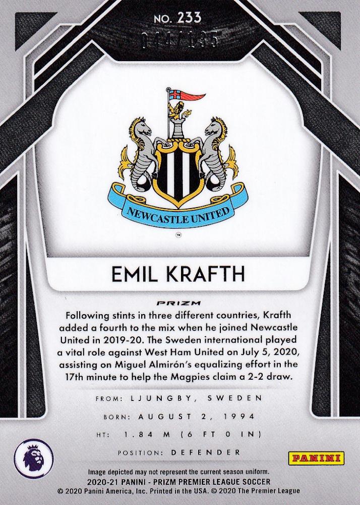2020-21 Panini Prizm Premier League Emil Krafth Newcastle United Red Mojo parallel card number 044 out of 135