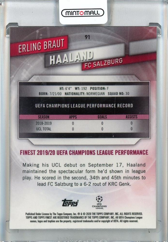 2019-20 Finest UEFA Champions League Erling Braut Haaland #91 FC Salzburg