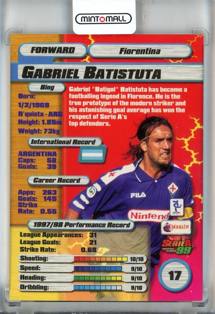 1998-99 Topps Merlin SERIE A Gabriel Batistuta #17 Fiorentina