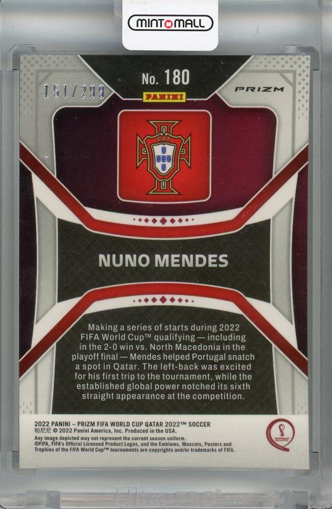 2022 Panini Prizm FIFA World Cup Qatar Portugal Nuno Mendes Blue #180 (Parallel Version) RC(ROOKIE YEAR!) 151/299