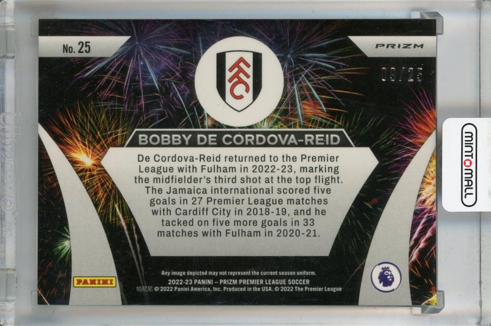 2022-23 Panini Prizm Premier League Fulham Bobby De Cordova-Reid Fireworks Orange #25(Parallel Version) 09/25