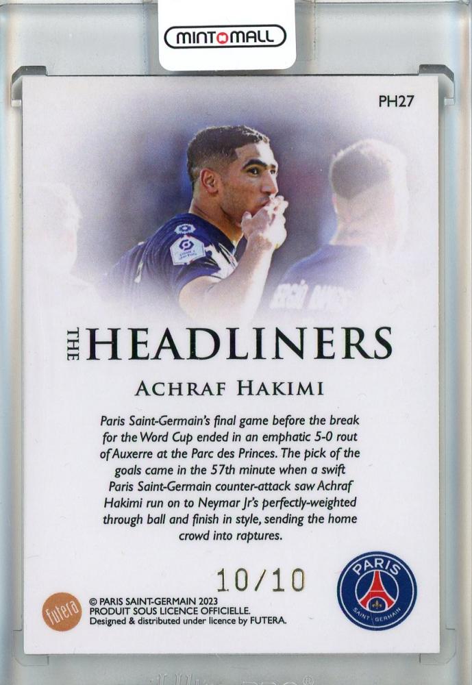 2022-23 Futera Paris Saint-Germain Premium Football Cards Achraf Hakimi The Headliners #PH2710/10 Paris Saint-Germain