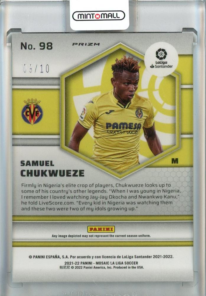 2021-22 Panini Mosaic La Liga Samuel Chukwueze Mosaic Gold #9809/10 Villarreal