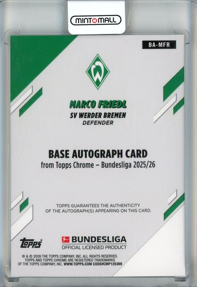 2025-26 Topps Chrome Bundesliga Marco Friedl Black Geometric Refractors #BAMFR08/10 SV Werder Bremen
