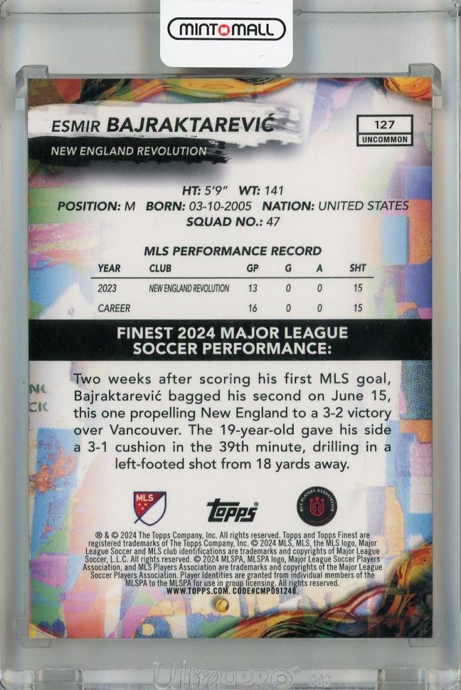 2024 Topps Finest MLS Esmir Bajraktarevic Uncommon Gold Refractor #12725/50 New England Revolution