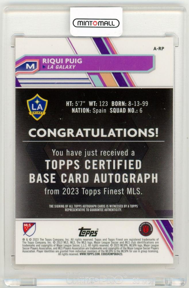 2023 Topps Finest MLS Riqui Puig Autograph Orange Refractor Parallel【6/25】 LA Galaxy