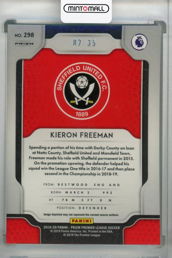 2019-20 Panini Prizm Premier League Breakaway Sheffield United Kieron Freeman Base Teal card serial 02/35