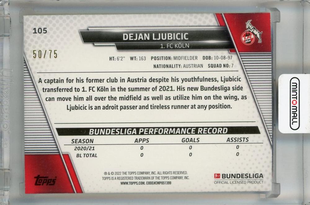 2021-22 Topps Bundesliga Dejan Ljubicic Silver #10550/75 1. FC KOLN