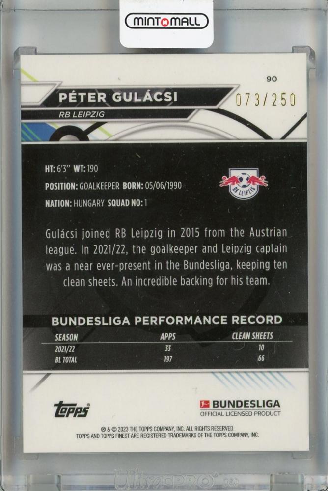 2022-23 Topps Finest Bundesliga Peter Gulacsi Purple Wave #90073/250 RB Leipzig