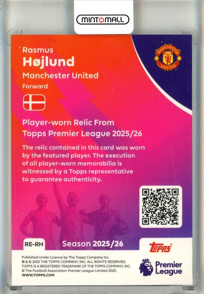 2025-26 Topps English Premier League Rasmus Hojlund Premier Relics #RERH Manchester United