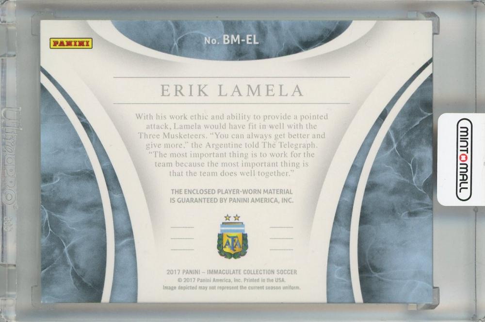 2017 Panini Immaculate Collection Erik Lamela Boot Memorabilia #16 06/25 Argentina