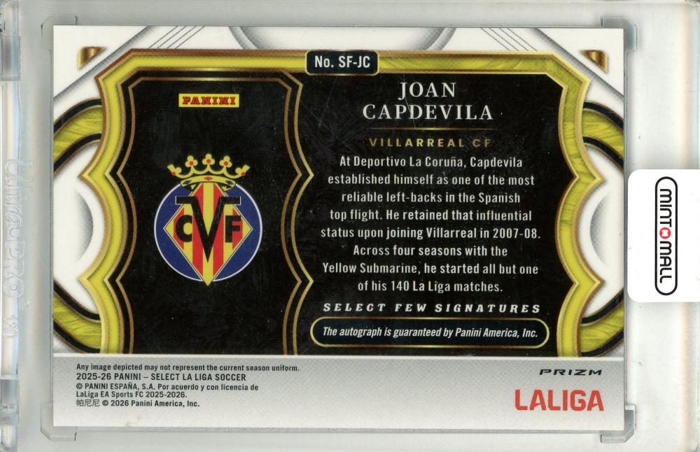 2025-26 Panini Select La Liga Joan Capdevila #SF-JC Select Few Signatures La Liga Villarreal