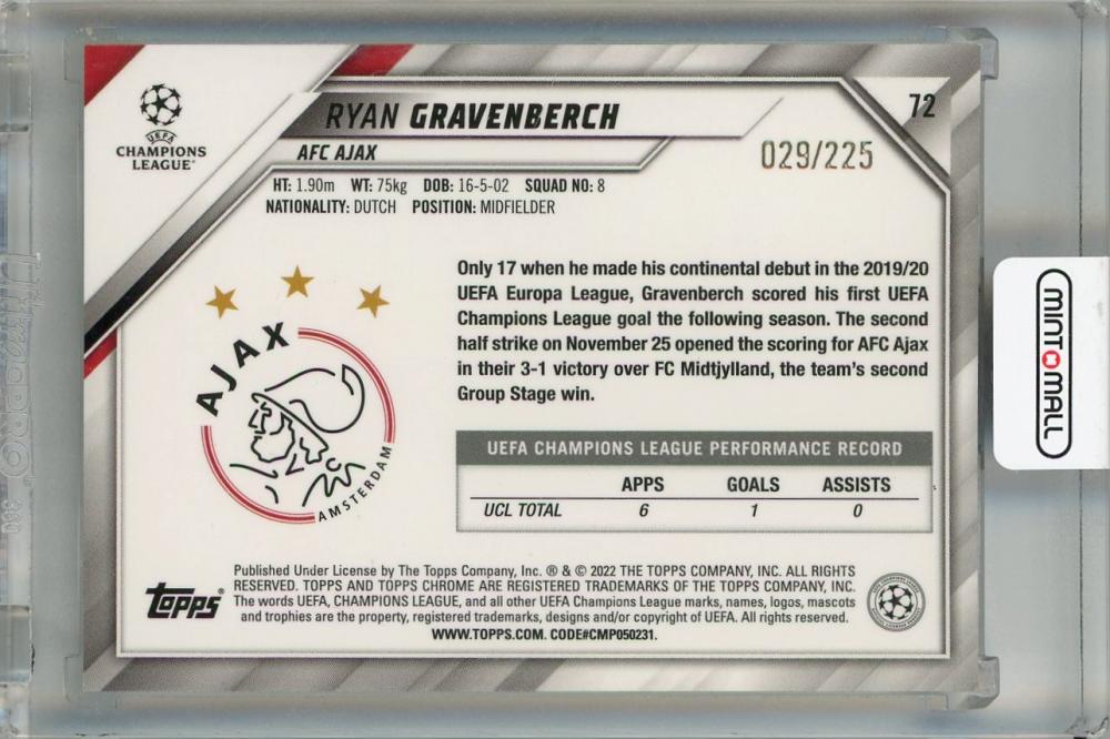 2021-22 Topps Chrome UEFA Champions League Ryan Gravenberch Night Vision Refractor #72029/225 AFC Ajax