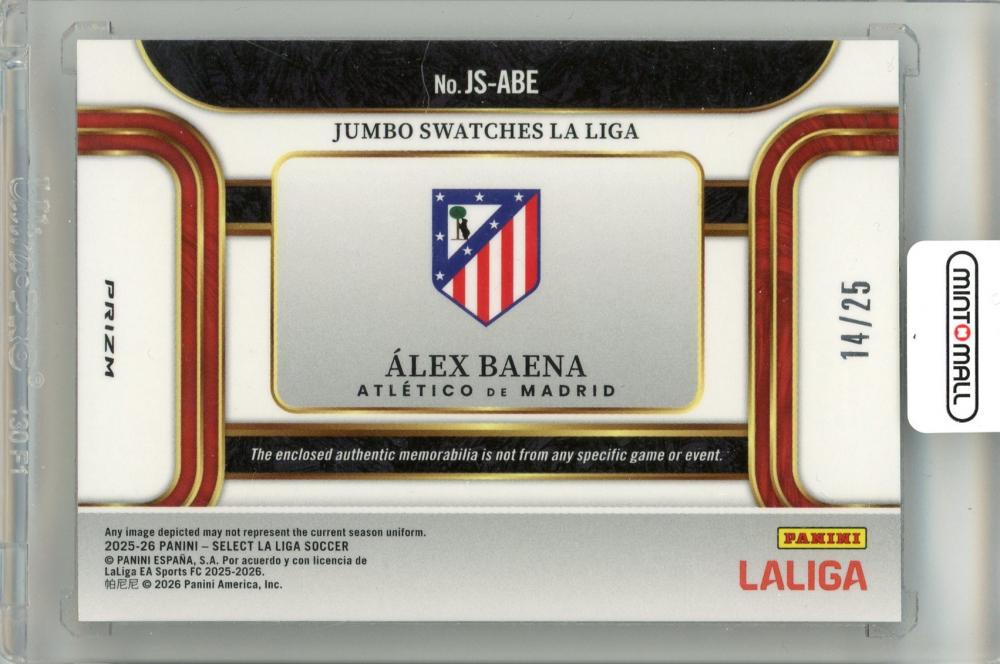 2025-26 Panini Select La Liga Alex Baena #JS-ABE Jumbo Swatches La Liga Tie-Dye Parallel 14/25 Atletico De Madrid