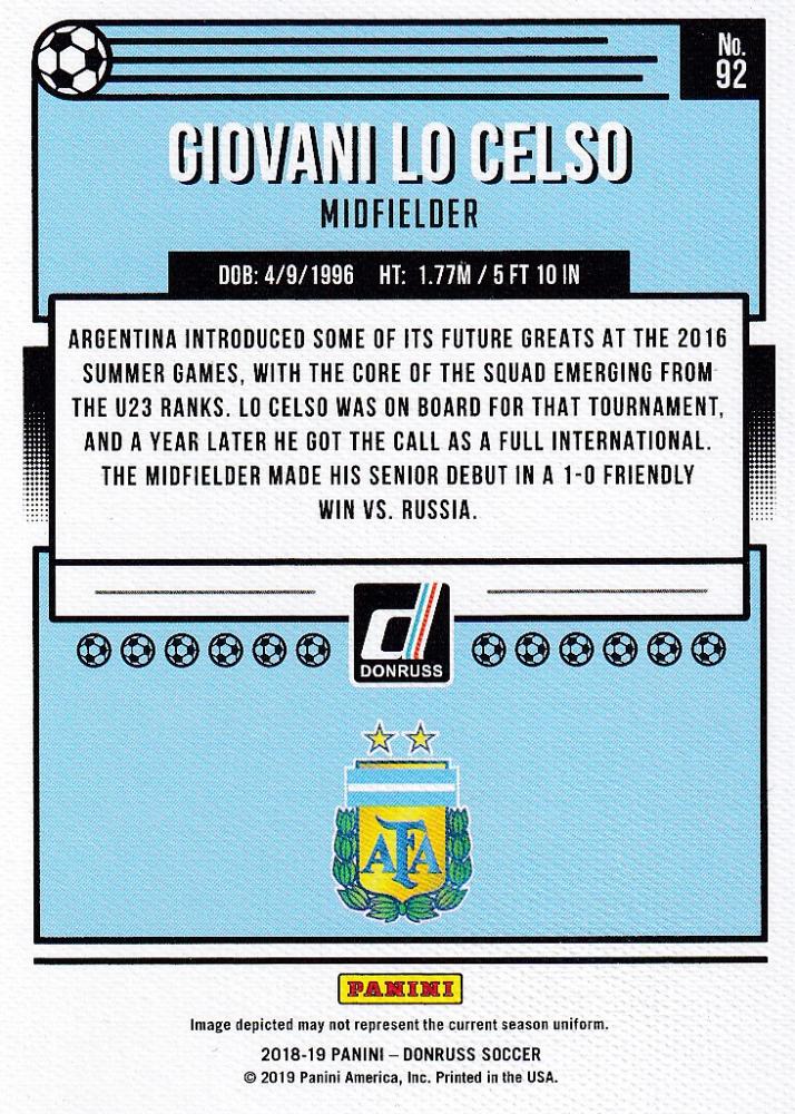 2018-19 Donruss Argentina Giovani Lo Celso Base Canvas parallel card numbered 06 out of 25