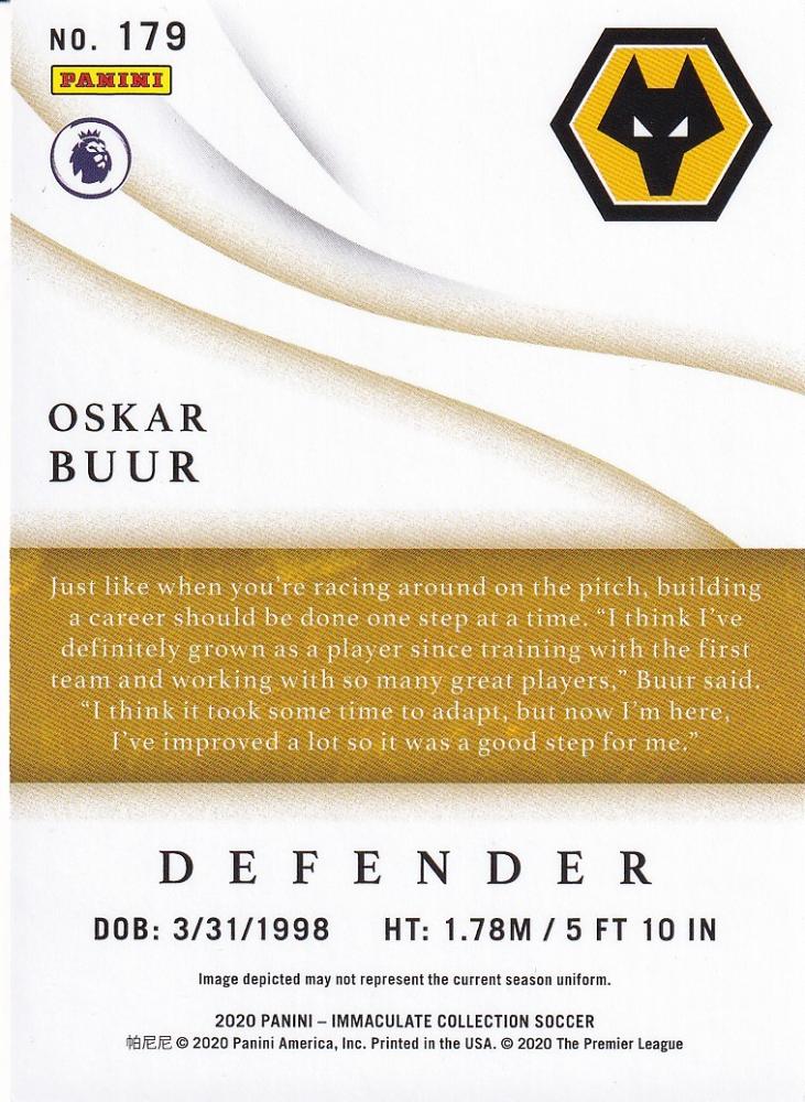 2020 Panini Immaculate Collection Wolverhampton Wanderers Oskar Buur Base Bronze Parallel card serial 06 of 50